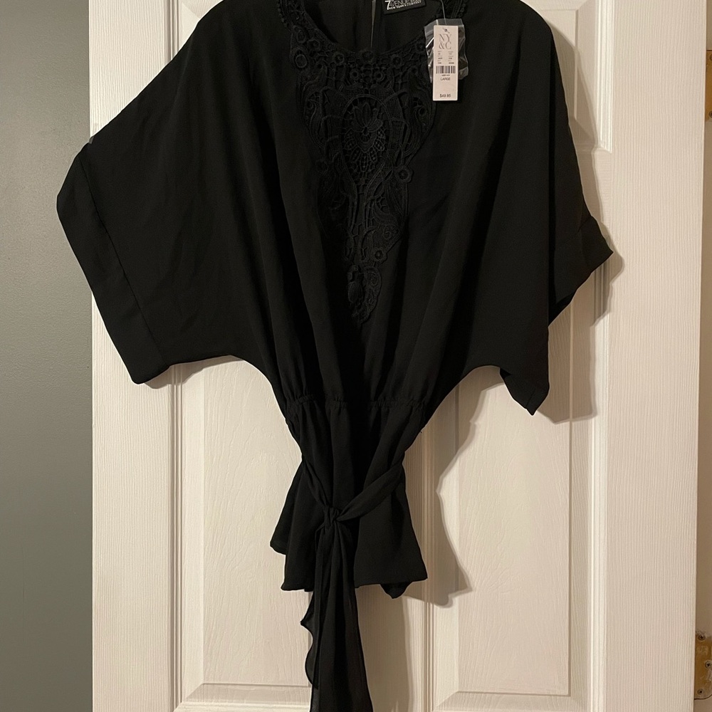 NWT Black belted blouse.
